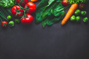 Ripe vegetables for cooking fresh healthy dishes. Proper nutrition, clean balanced food. Diet concept. Copy space