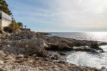 Fototapeta na wymiar Seacoast of Cap d’Ail in a sunny winter day