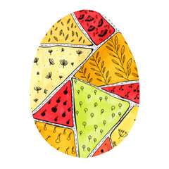 Easter egg with a colorful pattern in doodle style.
