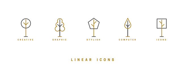 Trees, vector icon set. Collection in linear style, illustration.