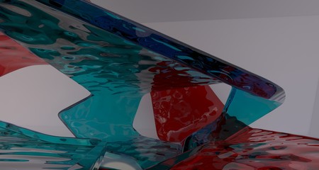 Abstract white and colored gradient glasses interior multilevel public space with window. 3D illustration and rendering.