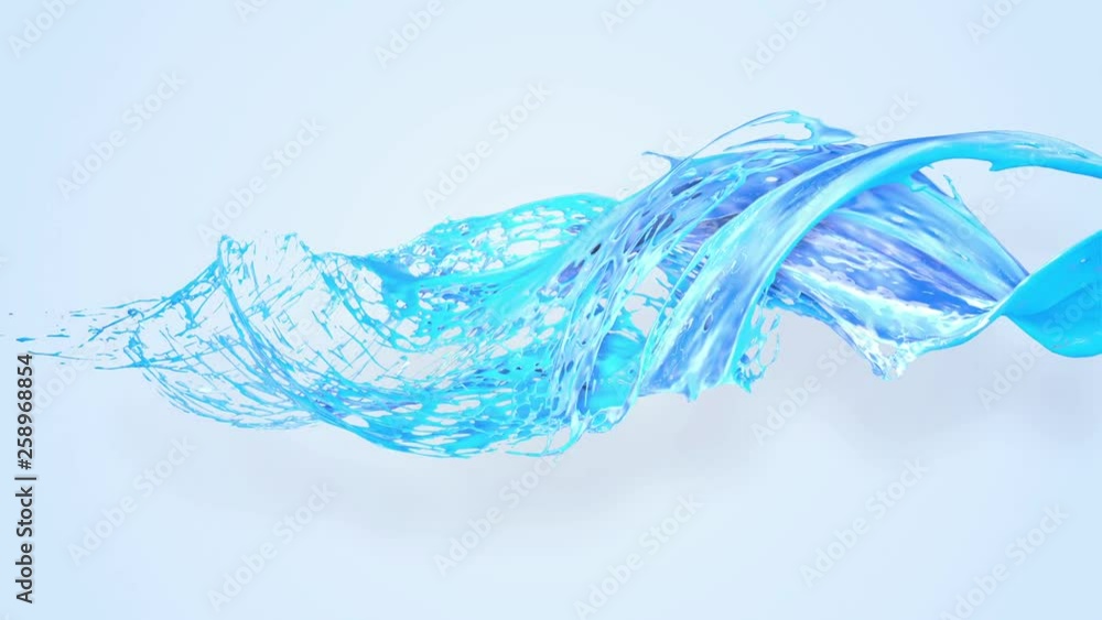 Poster 4k blue splash moves past the camera in slow motion. 3d animation with luma matte as alpha channel f