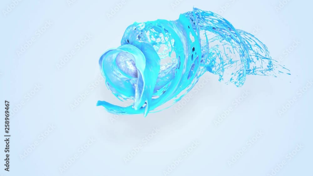 Poster 4k blue splash moves past the camera in slow motion. 3d animation with luma matte as alpha channel f