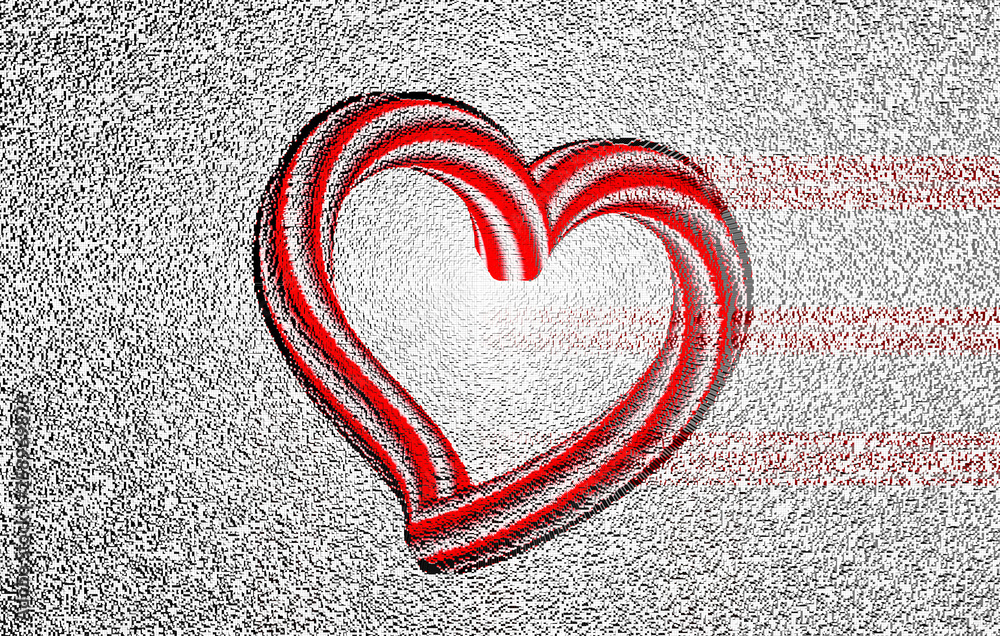 Poster shape composition, block, geometric structure. pixelated heart shape made from cubes, mosaic pattern