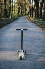 Scooter for kids standing on a path through park © Branimir