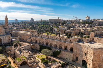 Fototapeta na wymiar Jerusalem City and David's tower at sunny day in old city of Jerusalem, Israel 
