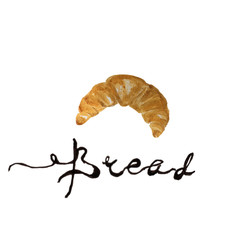 Bread, bakery product watercolor drawing set. Fresh loaf of bread, baguette, croissant, cupcake, toast, burger and sweet bun, pretzel and challah. Natural organic bread, bakery shop design