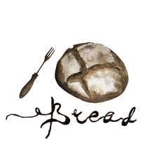 Obraz premium Bread, bakery product watercolor drawing set. Fresh loaf of bread, baguette, croissant, cupcake, toast, burger and sweet bun, pretzel and challah. Natural organic bread, bakery shop design