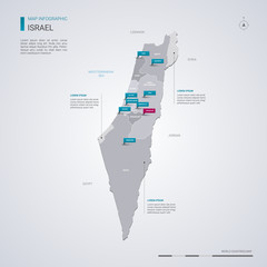 Israel vector map with infographic elements, pointer marks.