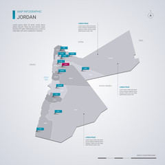 Jordan vector map with infographic elements, pointer marks.