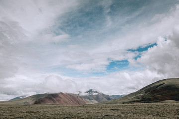 Panorama and a scene of beautiful and majestic mountainous mountains against the background of a...
