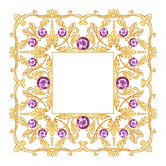 Golden gewelry frame with decorative scrolls and gems