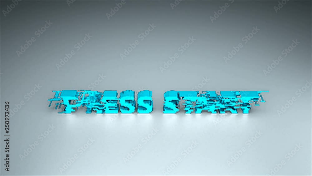 Poster 3d text - press start with glitches effect are on surface, background for gaming design, above view,