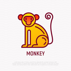 Cartoon monkey thin line icon. Modern vector illustration for Chinese horoscope.