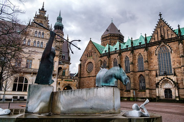  Neptune Fountain in Bremen, Germany. March 2019
