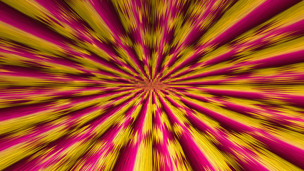 Abstract swirl formed by geometrical figures of yellow and pink colors.