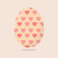 Vector Easter Egg isolated on beige background. Colorful Egg with Hearts Pattern. Flat Style. For Greeting Cards, Invitations. Vector illustration for Your Design, Web.