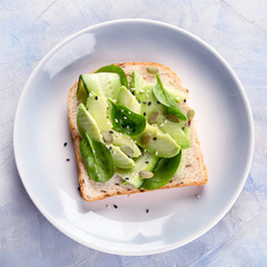 Avocado sandwich on plate