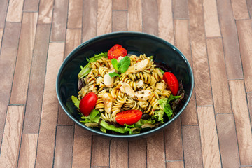 pasta and chicken on the table