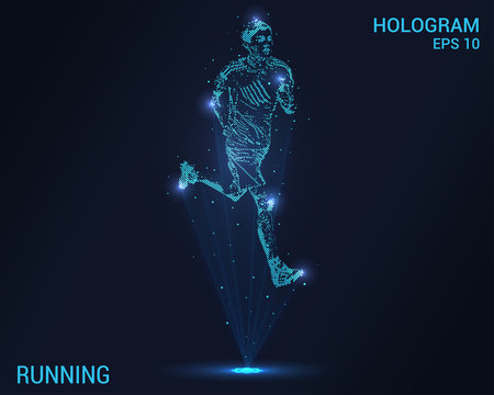 Running hologram. Digital and technological running background. Futuristic design athletics.