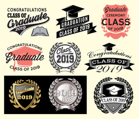 Obraz premium Graduation vector set Class of 2019 Congrats grad Congratulations Graduate