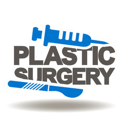 Plastic surgery syringe scalpel vector text icon.