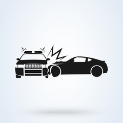 Car crash police car vector illustration flat icon style. Auto accident side view