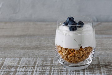 Granola with yogurt and blueberries