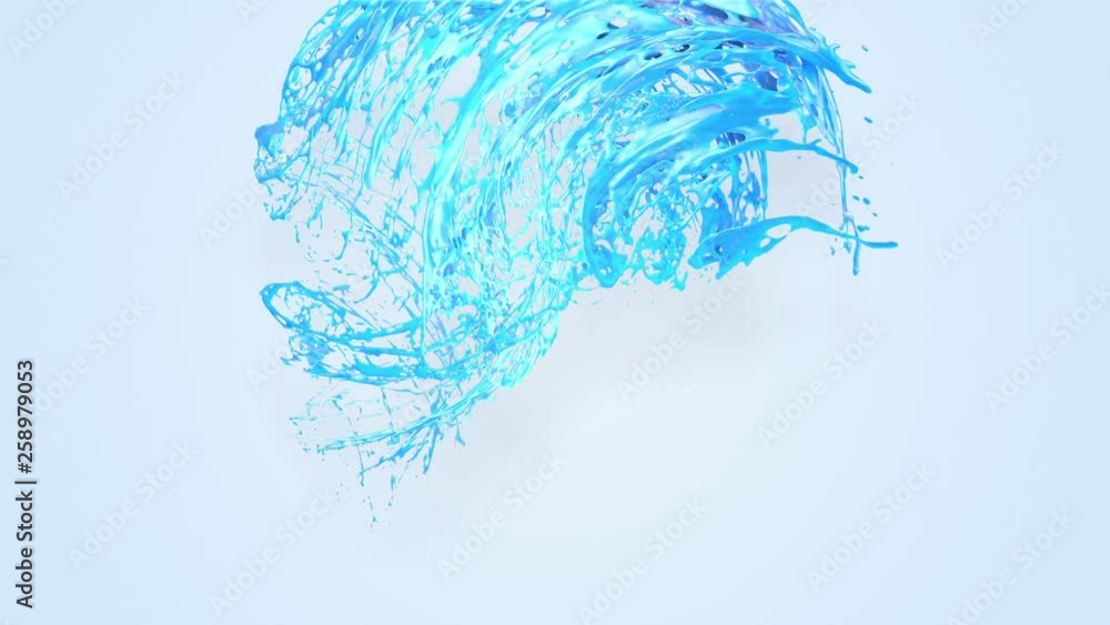 Poster 4k blue splash moves past the camera in slow motion. 3d animation with luma matte as alpha channel f