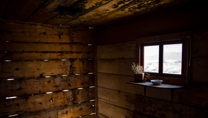 Interior of a mining cabin in a ghost town 