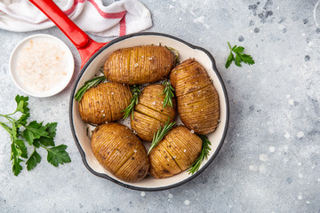 roasted hasselback potato on pan