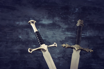 low key banner of silver sword. fantasy medieval period
