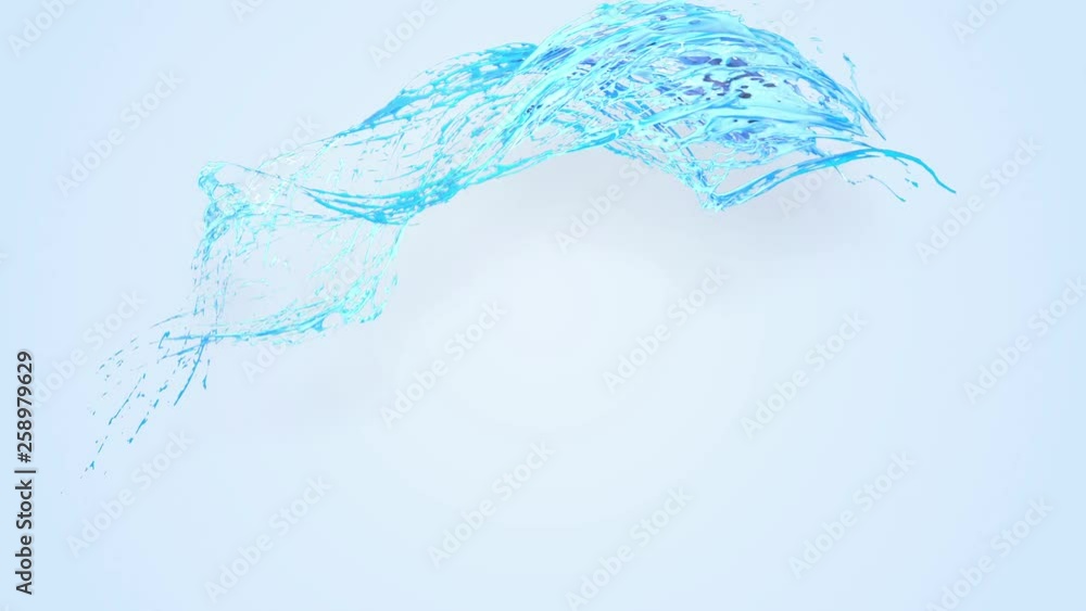 Poster 4k blue splash moves past the camera in slow motion. 3d animation with luma matte as alpha channel f