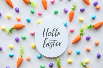 Easter message background with easter eggs and carrots