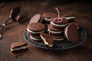 chocolate cookies with cream cheese filling