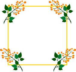 Geometric frame with floral ornament. Berries currants, sea buckthorn, blueberries. Design of cards, invitations, banners, business cards.