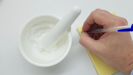 Ointment, mortar and container