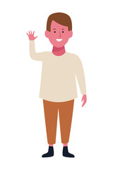 Boy greeting with hands cartoon