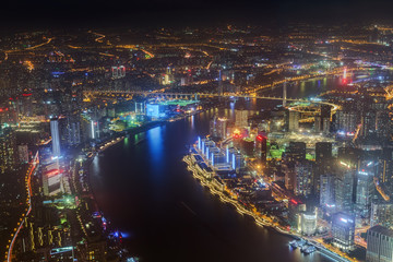 Fototapeta na wymiar Shanghai, China - May 23, 2018: A night view from Shanghai tower to the modern skyline in Shanghai, China
