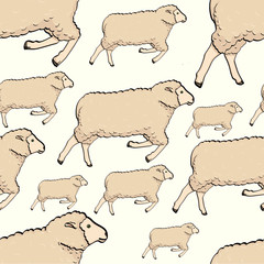 Fototapeta premium Seamless color cute sheep pattern. Raster childish background