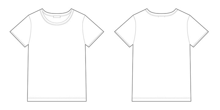 Technical sketch unisex black t-shirt design template.