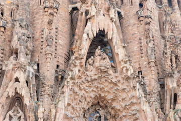 BARCELONA, SPAIN - OCTOBER 08, 2018: Sagrada Familia, detail of the facade. - 258982011