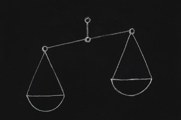 Drawn scales with empty cups on chalkboard