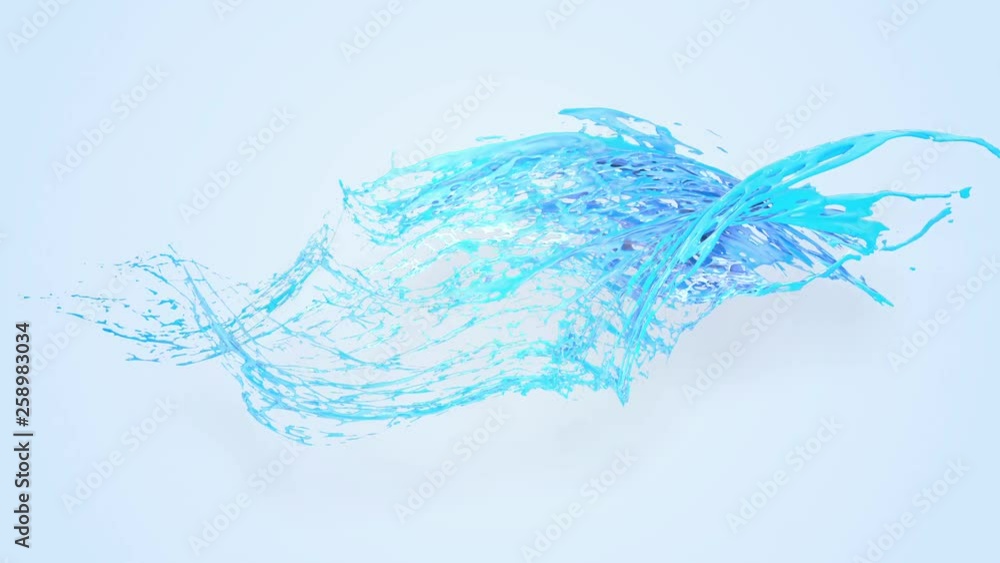 Poster 4k blue splash moves past the camera in slow motion. 3d animation with luma matte as alpha channel f
