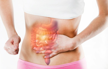 Working man touching stomach, suffering painful of stomachache, gastrointestinal system desease during working cause of stress from work, Health insurance care concept