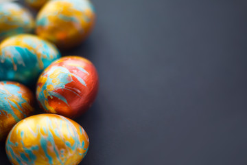 Handmade easter eggs on black
