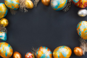 Handmade easter eggs on black