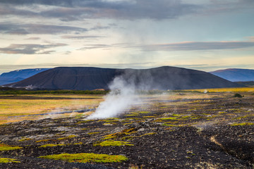 A view of Hverir in Iceland, a place with boiling mud and metan canals, Iceland