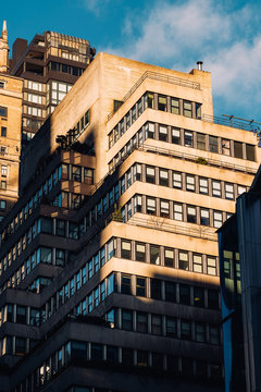 Close-up view of old and modern apartment building in Midtown Manhattan New York City