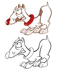 Vector Illustration of a Cute Cartoon Character Hunting Dog for you Design and Computer Game. Coloring Book Outline 